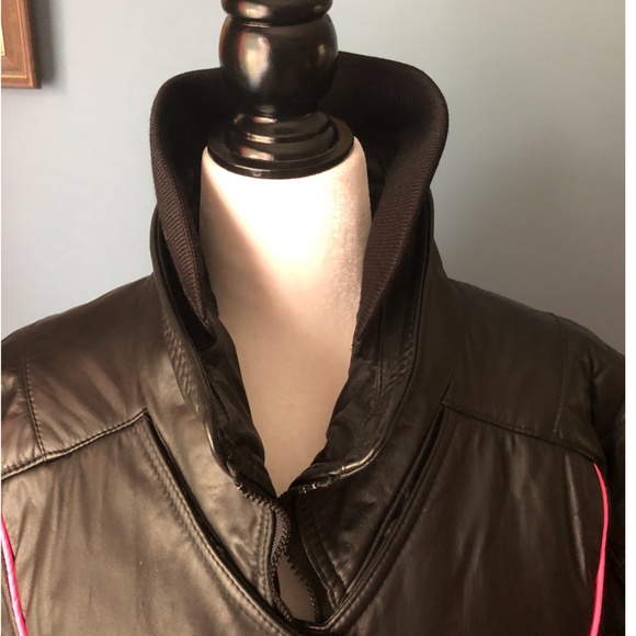 Vintage Choko black and pink real leather moto bomber jacket made in Canada EUC - Picture 3 of 15